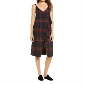 BP Plaid Ruffle Surplice Dress Size Large
